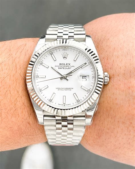 rolex datejust 41 white gold fluted bezel|rolex datejust 41 white jubilee.